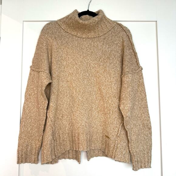 Michael Kors Oatmeal Heather Turtleneck Cotton Wool Blend Sweater Size XL - Picture 1 of 10